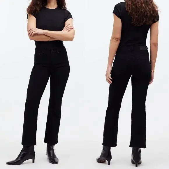 NWT Madewell Kick Out Crop Jeans Mid Rise Flare Leg Black Rinse Wash Size 27 - Picture 2 of 16